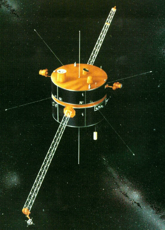 Ilustração da espaçonave Wind da NASA no espaço, com a Terra ao fundo e seus painéis solares visíveis.