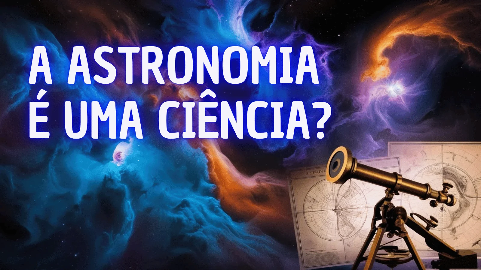 Montagem artística de uma galáxia lilás e um telescópio apontado para o céu estrelado, com a palavra 'Astronomia' em destaque no centro. Em torno da palavra, partículas cósmicas e estrelas brilham, enquanto a imagem da doutora, uma mulher com roupas científicas, observa através do telescópio. A cena representa a fusão entre a ciência e a exploração do universo, destacando a astronomia como um campo de estudo fundamenta