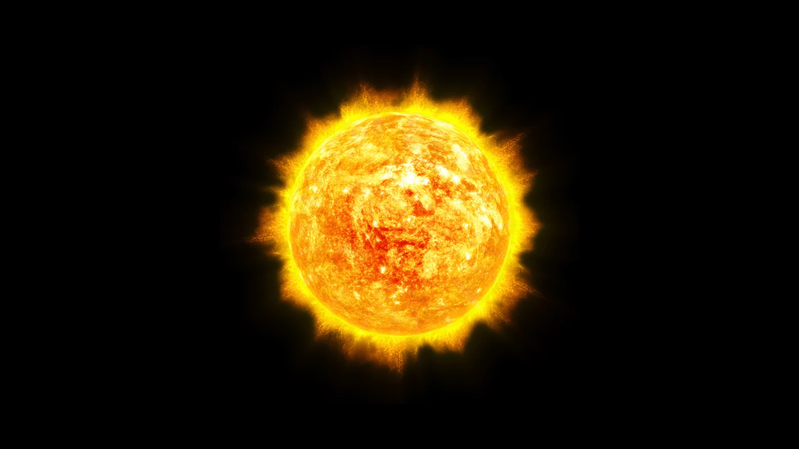 Ilustração do Sol, um dos corpos celestes do sistema solar, emitindo intensa luz e calor. A imagem mostra o Sol com uma superfície vibrante, cheia de manchas solares e energia irradiando em todas as direções, criando uma aura brilhante. O fundo é um céu negro, destacando a grandeza e o poder do Sol em contraste com o espaço ao redor