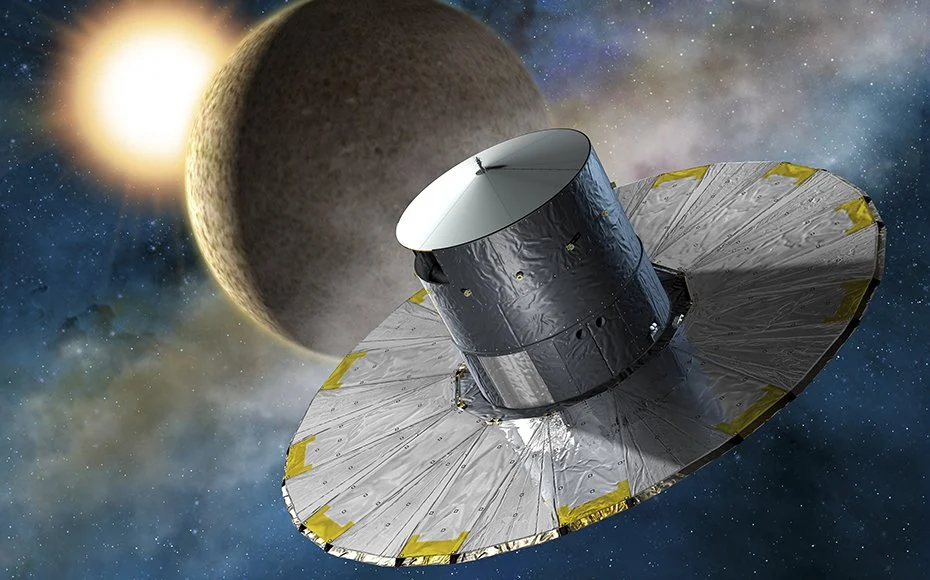 Ilustração do telescópio Gaia, usado para medir distâncias astronômicas e calcular a unidade de parsec. Gaia tem como missão mapear as estrelas e medir com precisão as distâncias no espaço, ajudando os astrônomos a compreender melhor o universo e a localização de estrelas distantes.