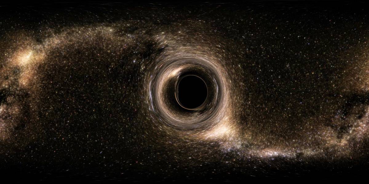 Representação artística de um buraco negro supermassivo no universo profundo, cercado por um disco de acreção brilhante e jatos de energia. Envolto em mistério, esses gigantes cósmicos estão no coração de galáxias e desempenham um papel fundamental na evolução do cosmos