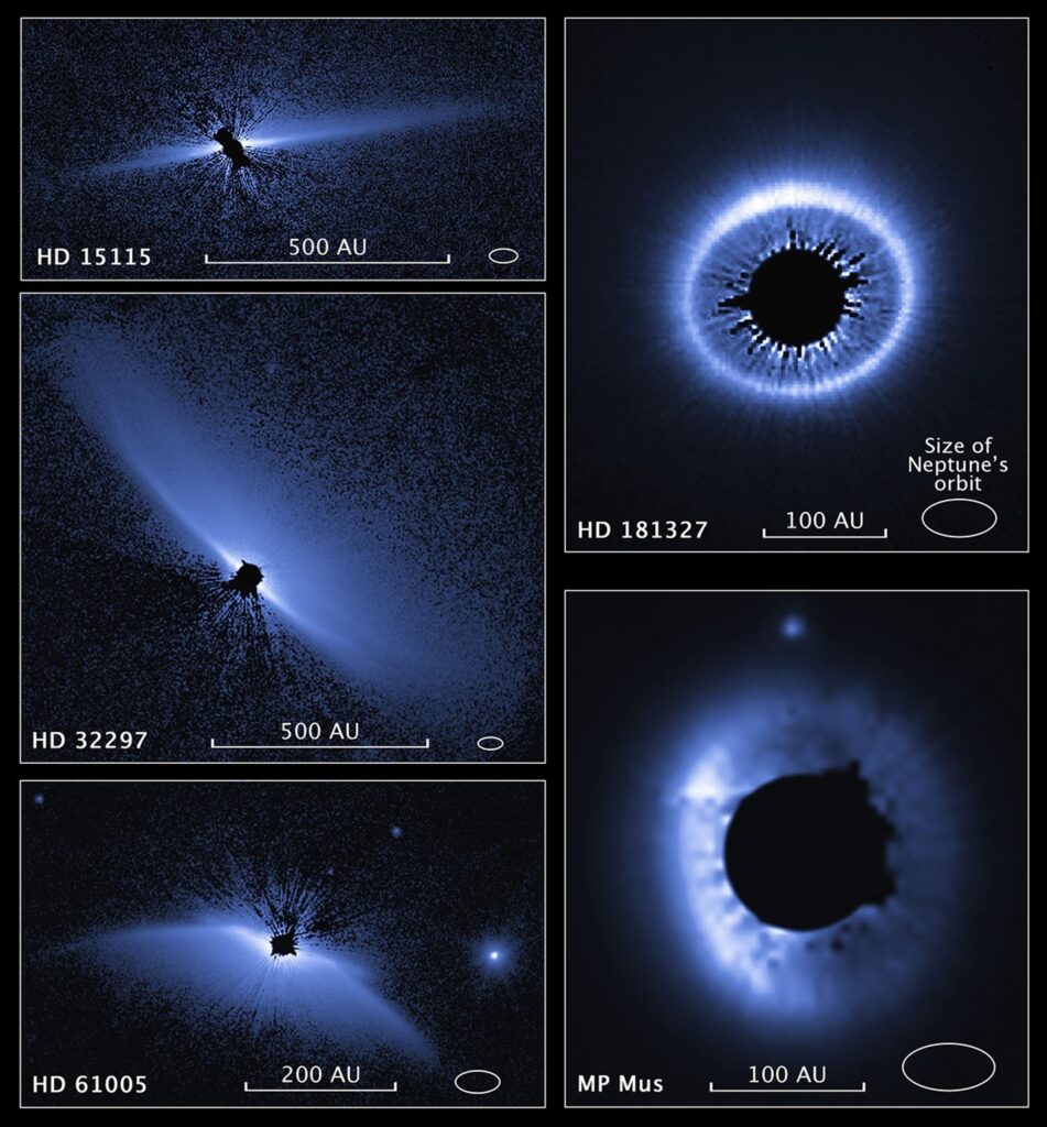 Este é um conjunto de imagens de uma pesquisa realizada pelo Telescópio Espacial Hubble da NASA, que investiga a estrutura de sistemas de detritos ao redor de estrelas jovens. São dez sistemas de detritos circumstelares já conhecidos, além de MP Mus (um disco protoplanetário maduro, com idade comparável à dos discos de detritos mais jovens).