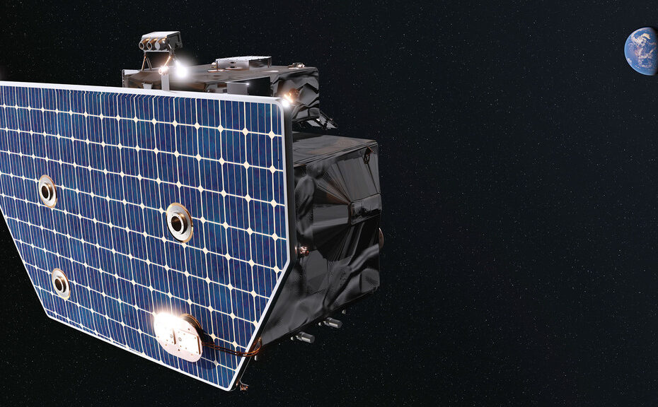 Renderização Artística Ilustração do satélite Carruthers Geocorona Observatory deixando a Terra. Crédito: NASA / BAE Systems Space & Mission Systems