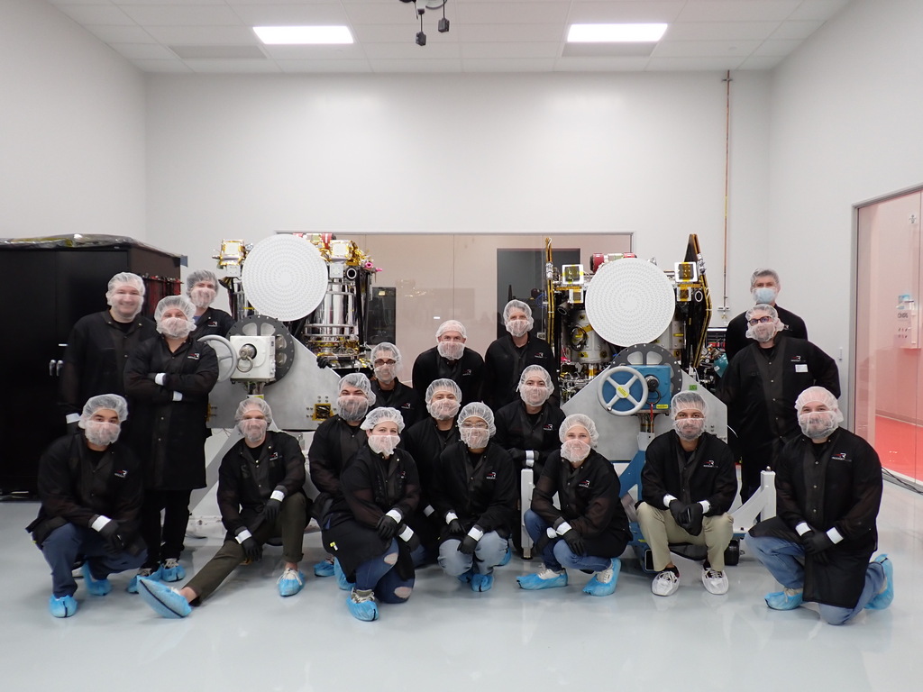 Imagens do desenvolvimento da espa&ccedil;onave ESCAPADE no Complexo de Produ&ccedil;&atilde;o de Espa&ccedil;onaves da Rocket Lab e na sede em Long Beach, Calif&oacute;rnia.

Cr&eacute;dito da imagem: Rocket Lab