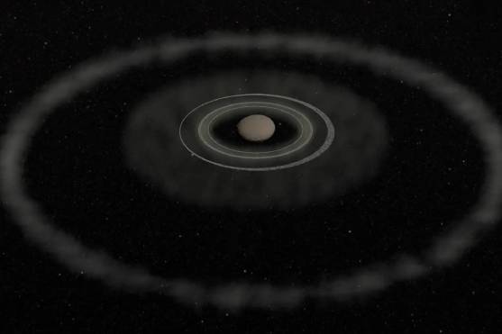 Ilustração artística mostrando o novo sistema de anéis em Quíron