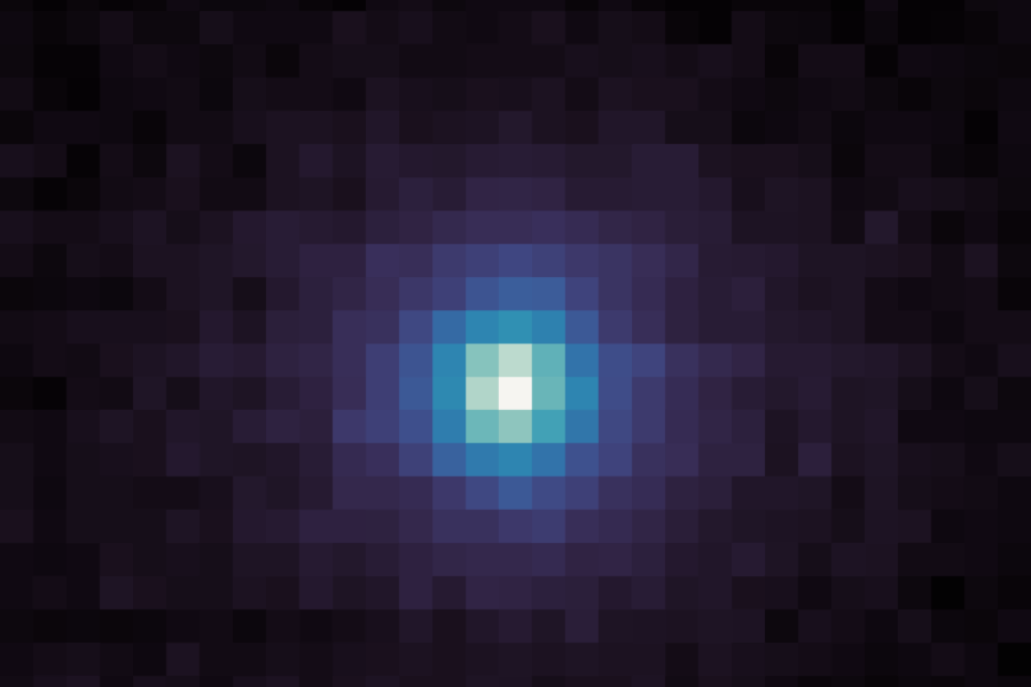 Imagem mostrando o halo de gás e poeira (coma) do cometa 3I/ATLAS, capturada pelo Espectrógrafo de Imagem Ultravioleta (IMS) da sonda MAVEN em 9 de outubro de 2025. Tons mais claros indicam átomos de hidrogênio liberados do cometa quando seu gelo de água se transforma em vapor. Créditos: NASA/Goddard/LASP/CU Boulder.