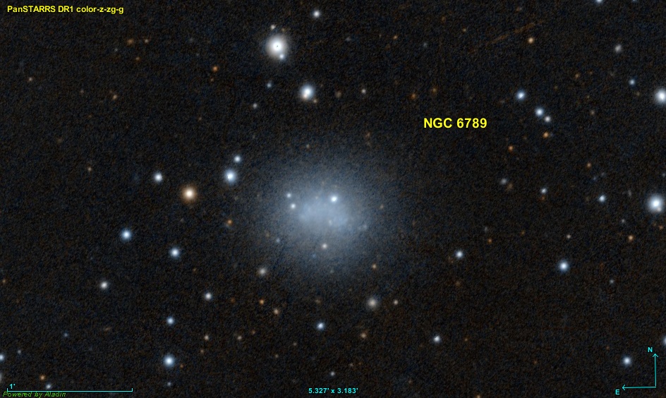 Imagem criada com o software Aladin Sky Atlas do Centro de Dados Astronômicos de Estrasburgo e com dados públicos em formato FITS do Pan-STARRS (https://panstarrs.stsci.edu/ Panoramic Survey Telescope And Rapid Response System