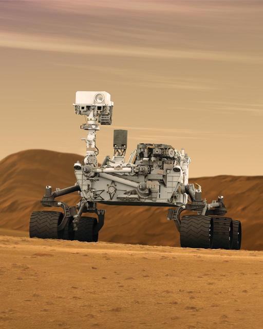 Ilustração conceitual do rover Curiosity da NASA, mostrando o design do veículo utilizado para investigar a habitabilidade passada ou presente de Marte. Arte criada pela NASA/JPL-Caltech.