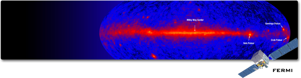Raios gama também emanam de estrelas, supernovas, pulsares e discos de acreção de buracos negros, iluminando o céu com luz gama. Esses fluxos de raios gama foram mapeados pelo telescópio espacial de raios gama Fermi da NASA, criando uma visão completa de 360° da Via Láctea a partir da Terra. Crédito: NASA.