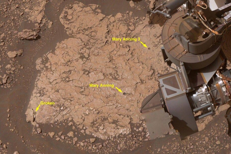 Pontos de amostragem da rover Curiosity em Glen Torridon, Marte, onde foram coletadas amostras de rocha que revelaram moléculas orgânicas